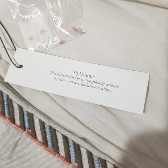 Chicos Jacket 3 16/18 XL Embellished Artisan Chino Linen Beaded Aztec Tribal NWT - Picture 7 of 12